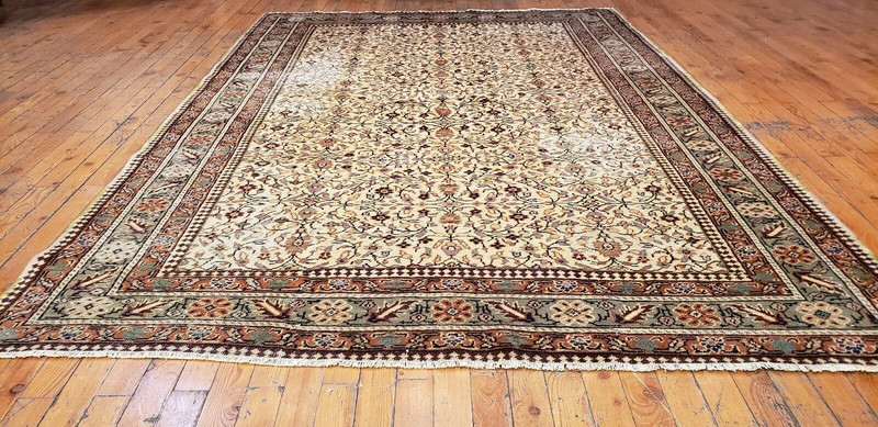 Exquisite Cr1930-1939s Antique Wool Pile Floral Patterned Bunyan Rug 5x7ft gallery