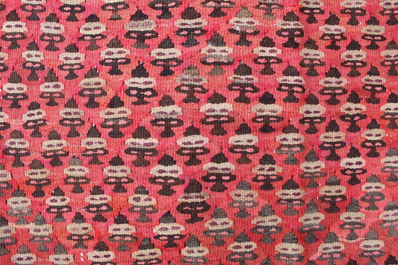 Vintage Traditional Hand Made Oriental Wool Red Pink Long Large kilim 274x127cm gallery