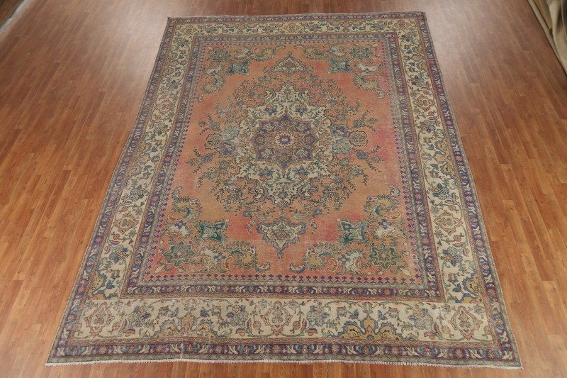 Vintage Vegetable Dye Tebriz Traditional Rug 9x12 Handmade Dining Room Carpet gallery