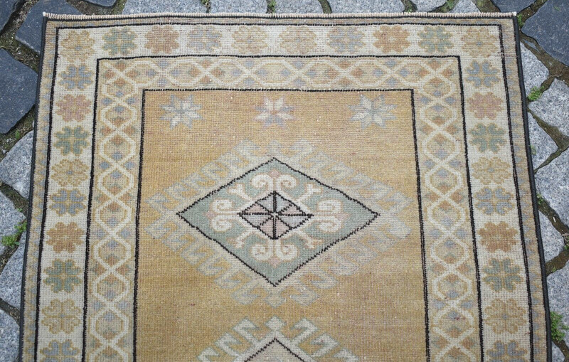 Turkish Rug 29'' x 49'' Vintage Muted Dye Rug Hand Knotted Rug Low Pile Wool Rug gallery