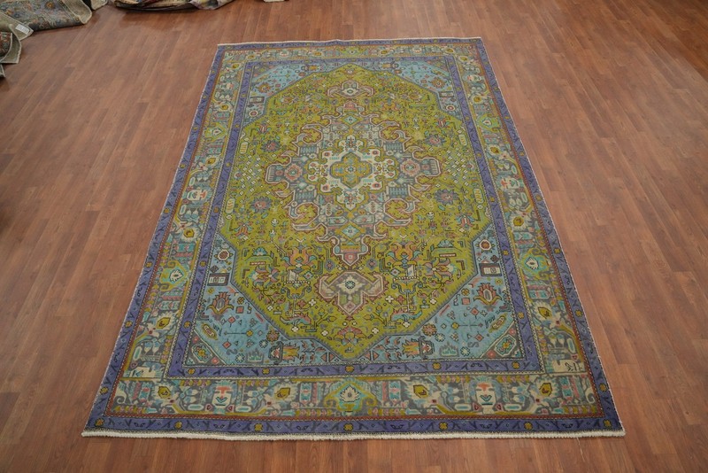 Pistachio Green Over-Dyed Hand-made Wool Traditional Living Room Area Rug 6x9 gallery