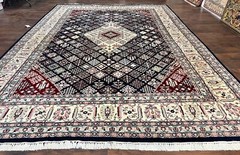 Large Oriental Rug 10×14 Wool Handmade Vintage Carpet Navy Blue Ivory Medallion