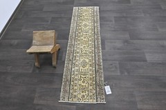 Vintage Turkish Runner Rug 1x5ft Wool Anatolian Handmade Hallway Oushak BEIGE