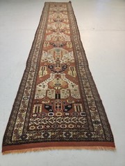 Antique Oriental Hand-Knotted Wool Runner Serapi Design Rust/Ivory 3’1″ x 16′