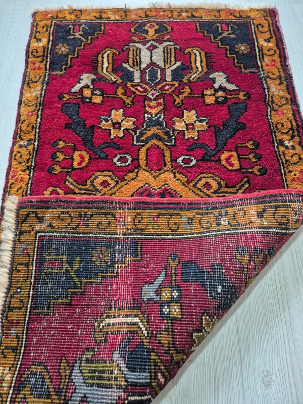 Antique Anatolian Hand-Knotted Small Rug, 22x38 in Turkish Tribal Wool Carpet gallery