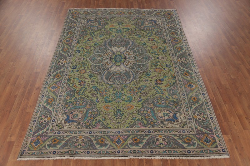 Light Green Floral Traditional Over-Dyed Hand-knotted Living Room Area Rug 7x10 gallery