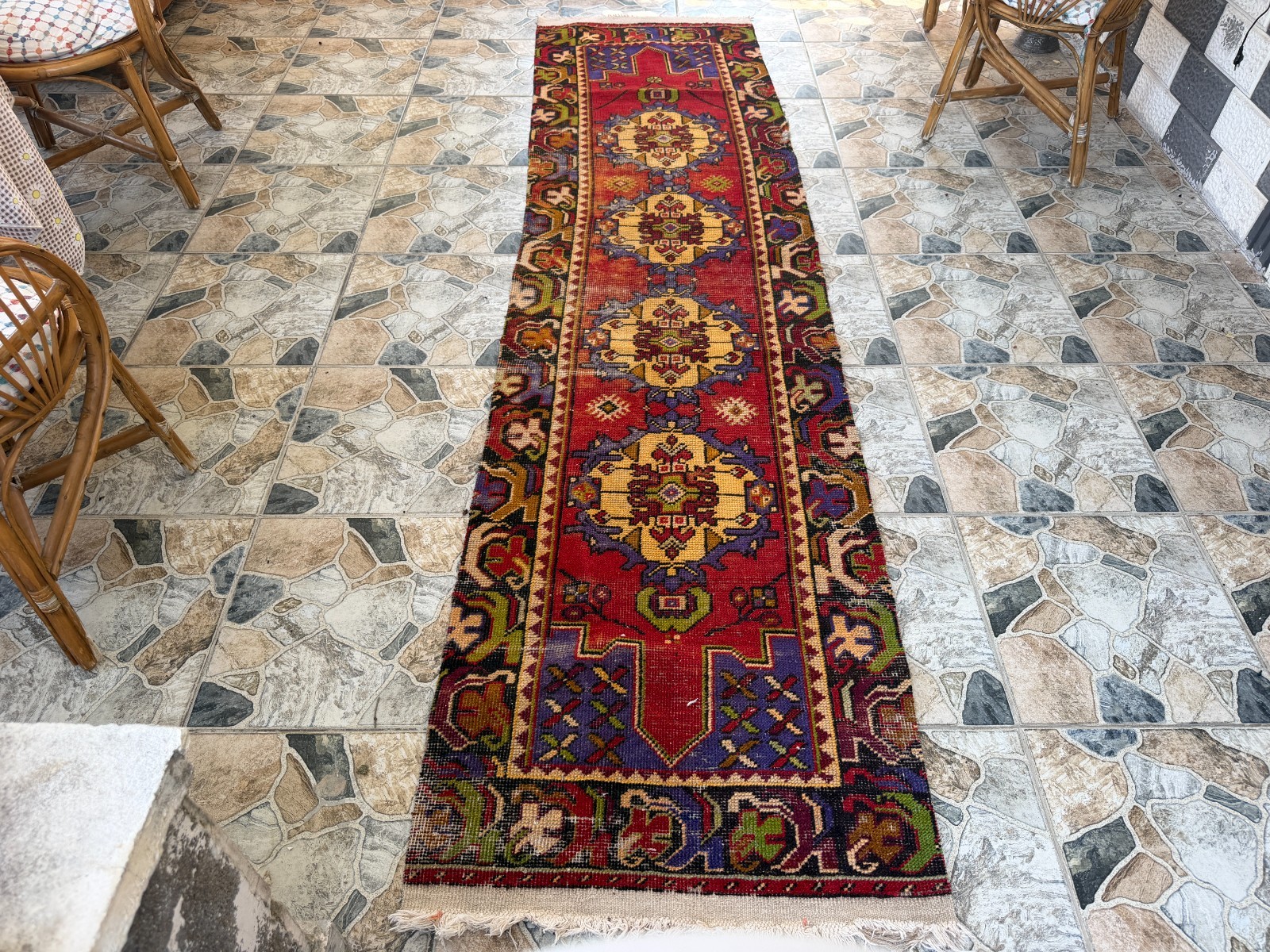 Vintage Red Turkish Runner Rug 3x10 Handknotted Tribal Anatolian Corridor Wool gallery
