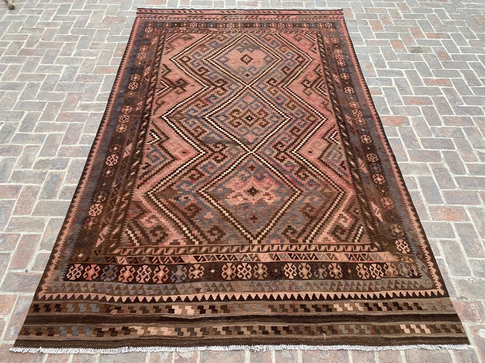 Terracotta Brown 7.8x12.2ft Afghan Kilim Rug Handmade Tribal Flatweave Wool rug gallery