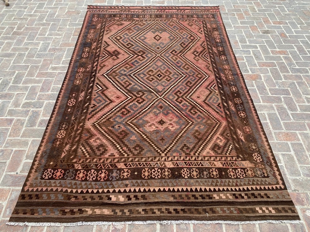 Terracotta Brown 7.8x12.2ft Afghan Kilim Rug Handmade Tribal Flatweave Wool rug
