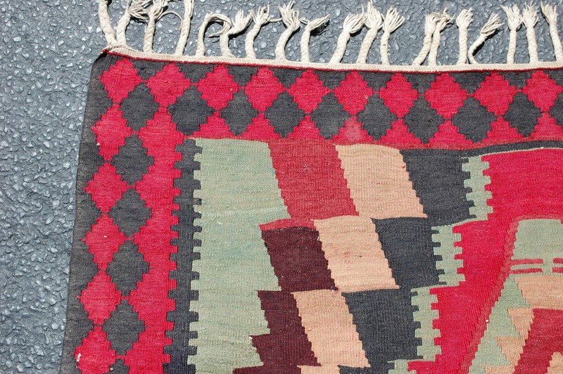 c1920s ANTIQUE CAUCASIAN KILIM 4.7x13.2 DANCING GIRL SUBJECTS_MINT_ALL VEGY DYE gallery