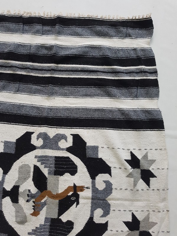 Vintage Handmade Mexican Saltillo Traditional Wool Kilim Rug 195x122 cm gallery