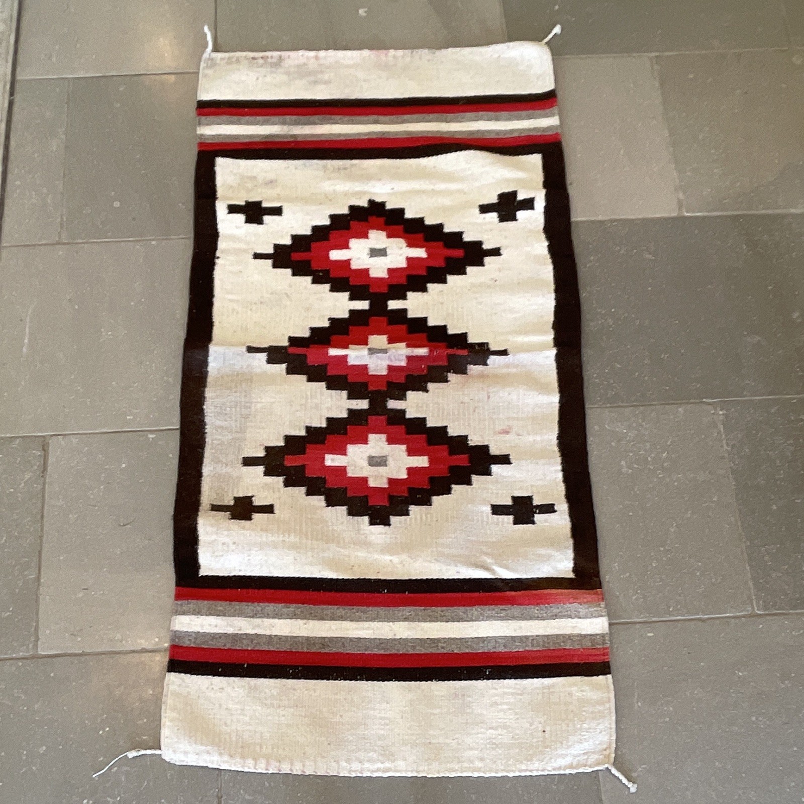 Vintage Navajo Ganado Rug Weaving 58"x29" Eye Dazzler Native American Blanket gallery