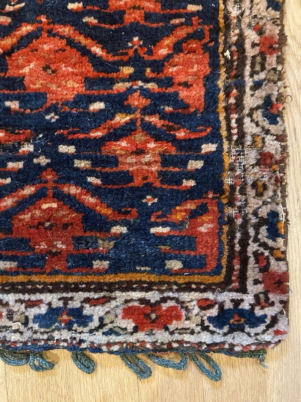 Vintage Rug Piece Blue Hand Knotted Wool 1' 6 x 1' 8 gallery