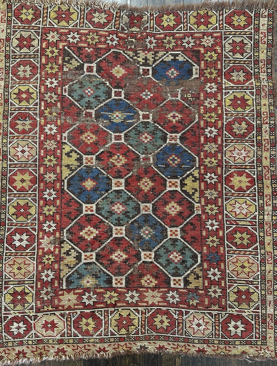 Antique Caucasian distressed kazak circa 1900 Wonderful Colors And Design 3x3’6 gallery