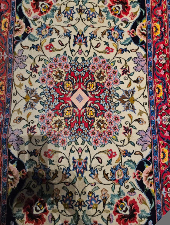 1960's Oriental Slavic Middle East Floral Rug Red Blue w/ Flowers 49X 26in"- A30 gallery