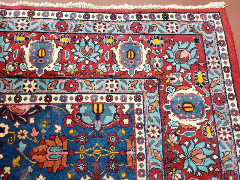 Antique Oriental Carpet 7x11 Rare Rug Blue Red Ivory Gold Hand-Knotted Wool Wow gallery