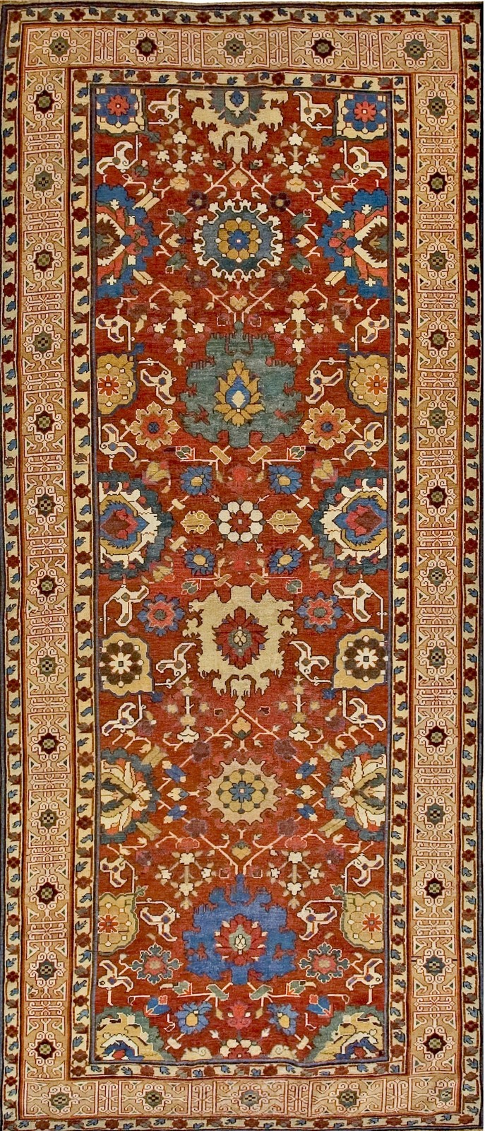 4'x11' Antique Early 19th Century Red Tribal Caucasian Kuba Kufic Border Hallway gallery