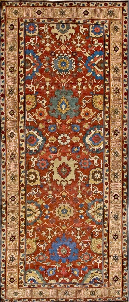 4'x11' Antique Early 19th Century Red Tribal Caucasian Kuba Kufic Border Hallway