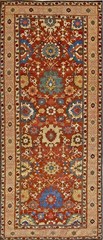4’x11′ Antique Early 19th Century Red Tribal Caucasian Kuba Kufic Border Hallway