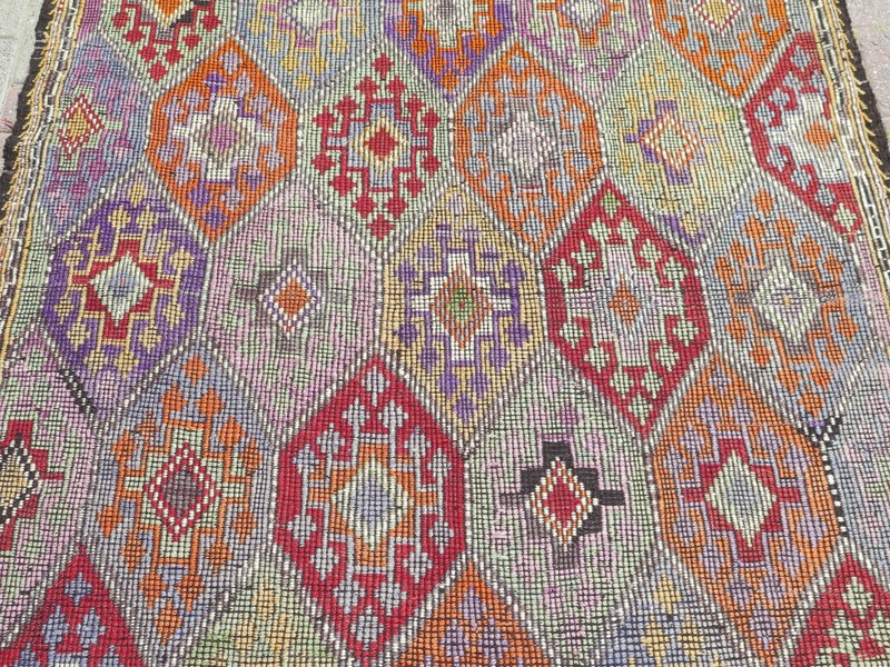 Tribal Vintage Sardes Kelim, Turkish Handwoven Wool Multicolor Rug 57"x76" gallery