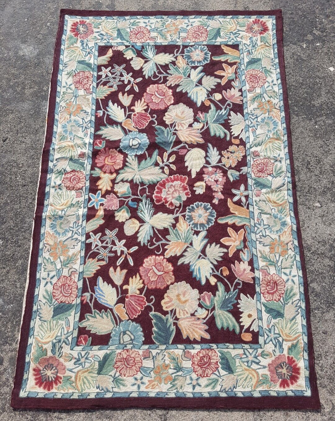 Vintage Traditional Handwoven Kashmiri Crewel Wool Kilim Rug 140x85 cm gallery