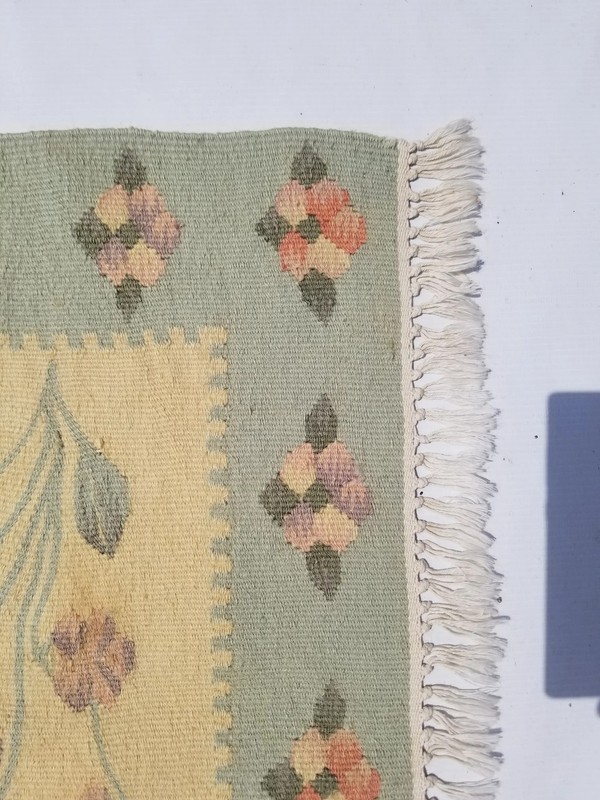 Vintage Traditional Handmade Swedish Style Wool Multi Kilim 1.9x1.8ft gallery