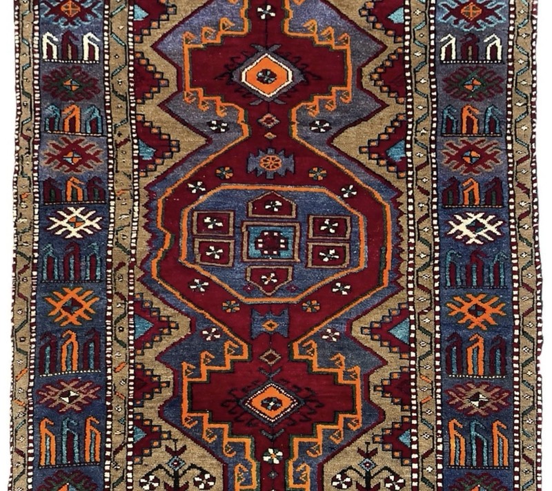 Vintage Hand Knotted Tarom Tribal Wool Area Rug 4x7 Red Blue Geometric Oriental gallery