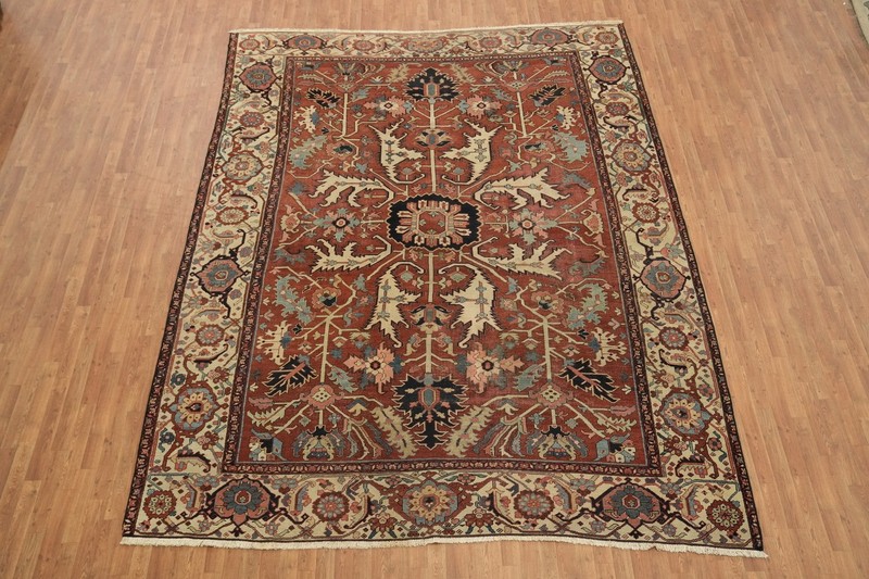 Pre-1900 10x12 Antique Palace-Size Hand-Knotted Area Rug in Oranges & Ivory Hues gallery