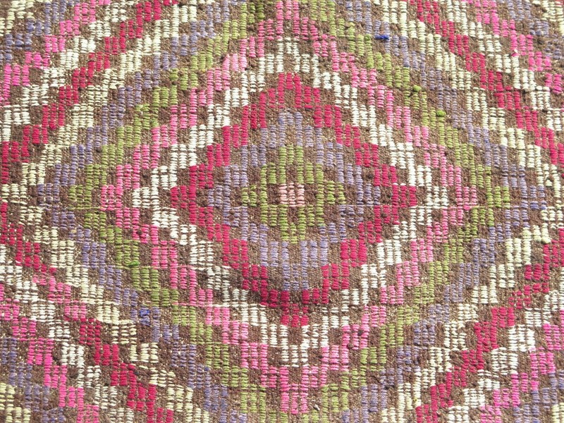 Multicolor Anatolian Vintage Carpet, Diamond Pattern Boho Large Kelim 69"x121" gallery