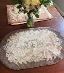 Antique Vintage Floral Oval Hand Hooked Wool Cotton Accent Rug