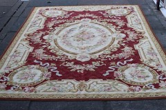 Vintage Hand Made French Design Wool Red Original Aubusson 282X182cm