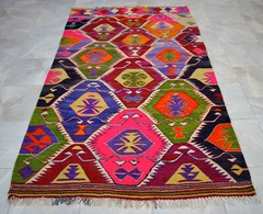 Vintage Rug, Handmade Turkish Rug, Colorful Kilim Rug Area Rug, Oushak Rug 5 x 8