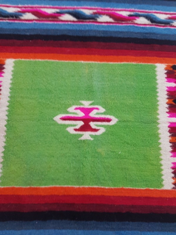 Vintage Handmade Mexican Geometric Traditional Wool Kilim Rug 241x141 cm gallery