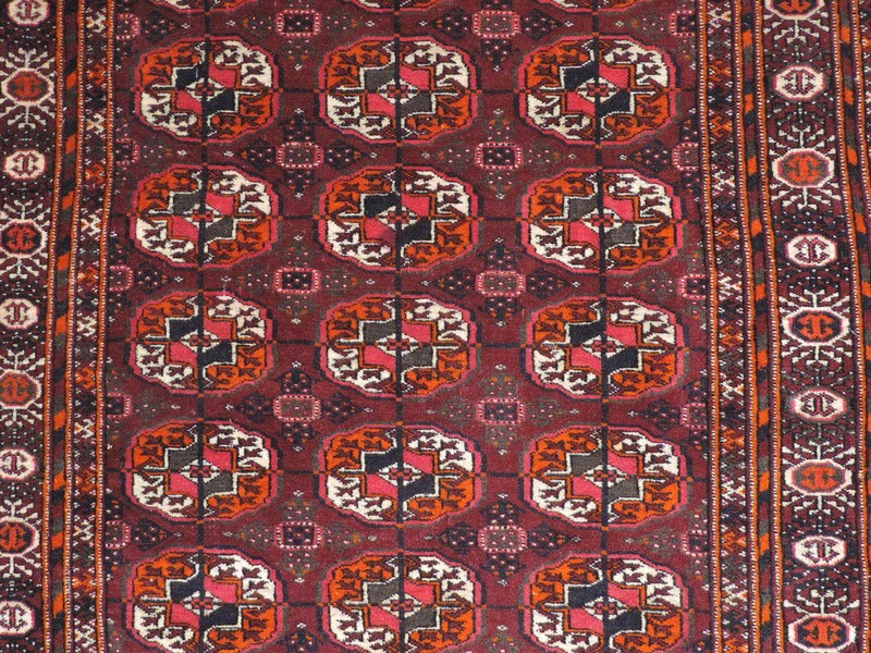 3x6ft. Antique Handmade Tekke Bokharra Wool Rug gallery