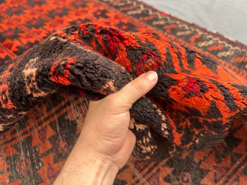 Vintage Tribal Rug 4'5x7'2 Orange Black Hand Knotted Geometric Boho Decor Carpet gallery