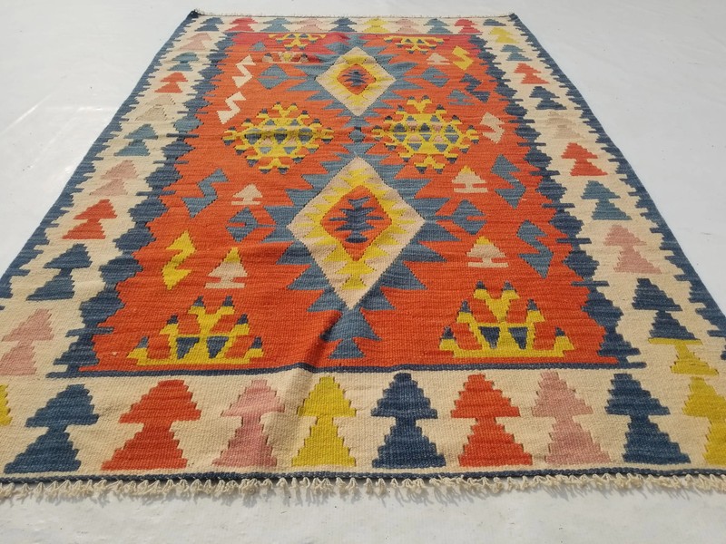 Vintage Traditional Handmade Turkish Wool Multicolor Kilim Rug 5.3x3.5ft gallery