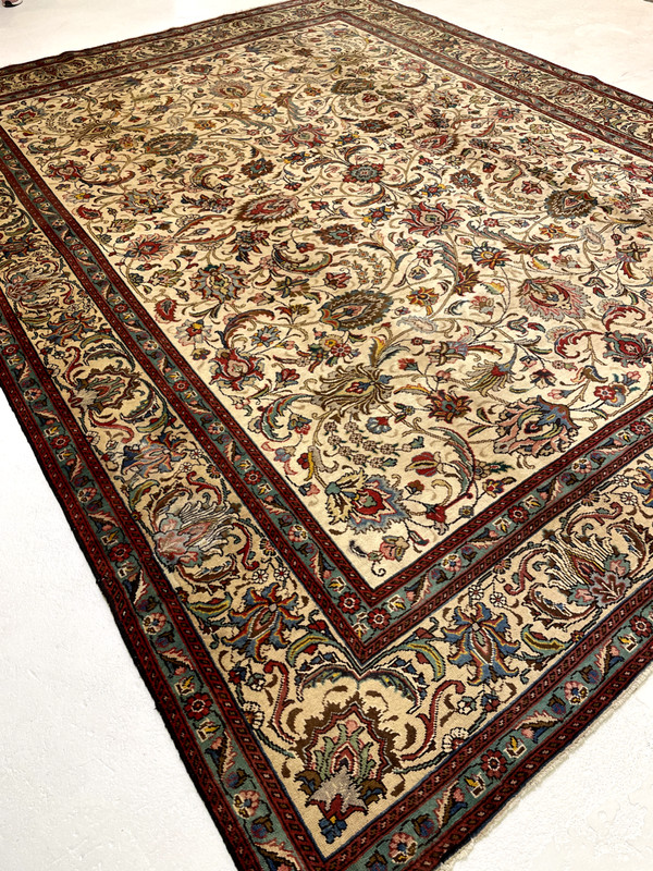 Antique Oriental Hand-Knotted Wool Area Rug Ivory/Red/Blue/Green 9'6" x 12'7" gallery