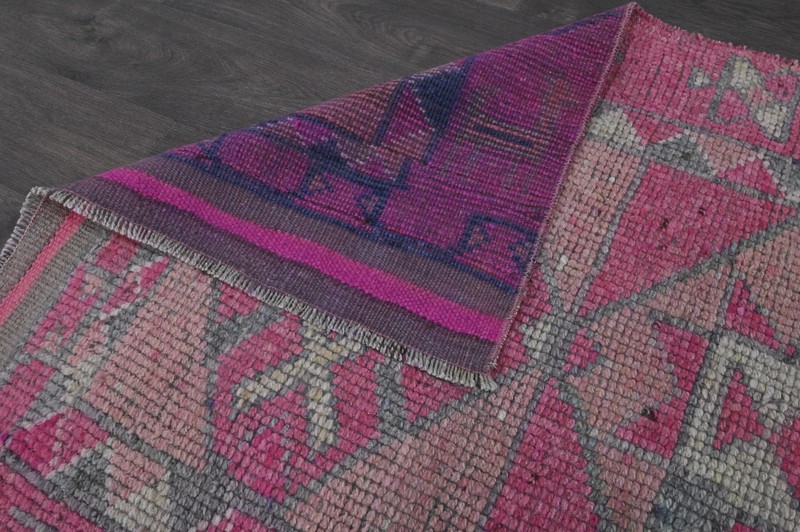 Vintage Turkish Runner Rug 3x13ft PINK Handmade Anatolian Oushak Hallway Wool gallery