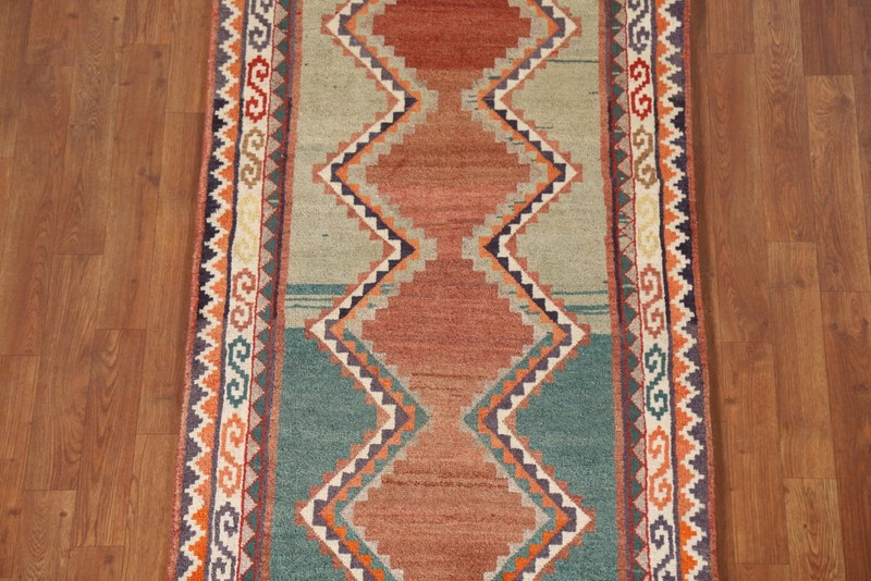 Geometric Gabbeh Rust/ Green 9 ft Runner Wool Hand-knotted Tribal Rug 3x9 Carpet gallery