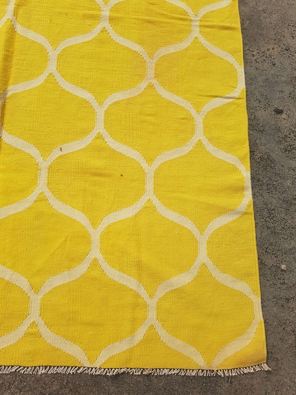 Vintage Handmade Traditional Geometric Yellow Kilim Floor Rug Carpet 233x166cm gallery