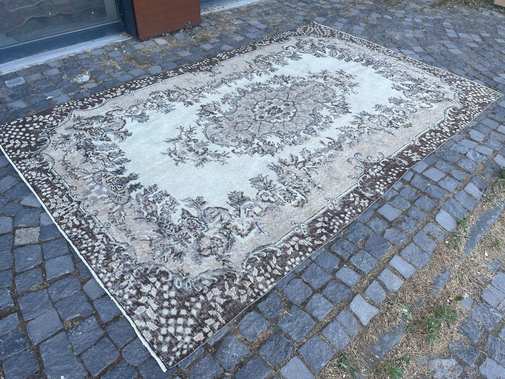 Turkish Vintage Rug, Handmade Wool Rug, Bohemian Large Rug, 6,1 x 9,9 ft