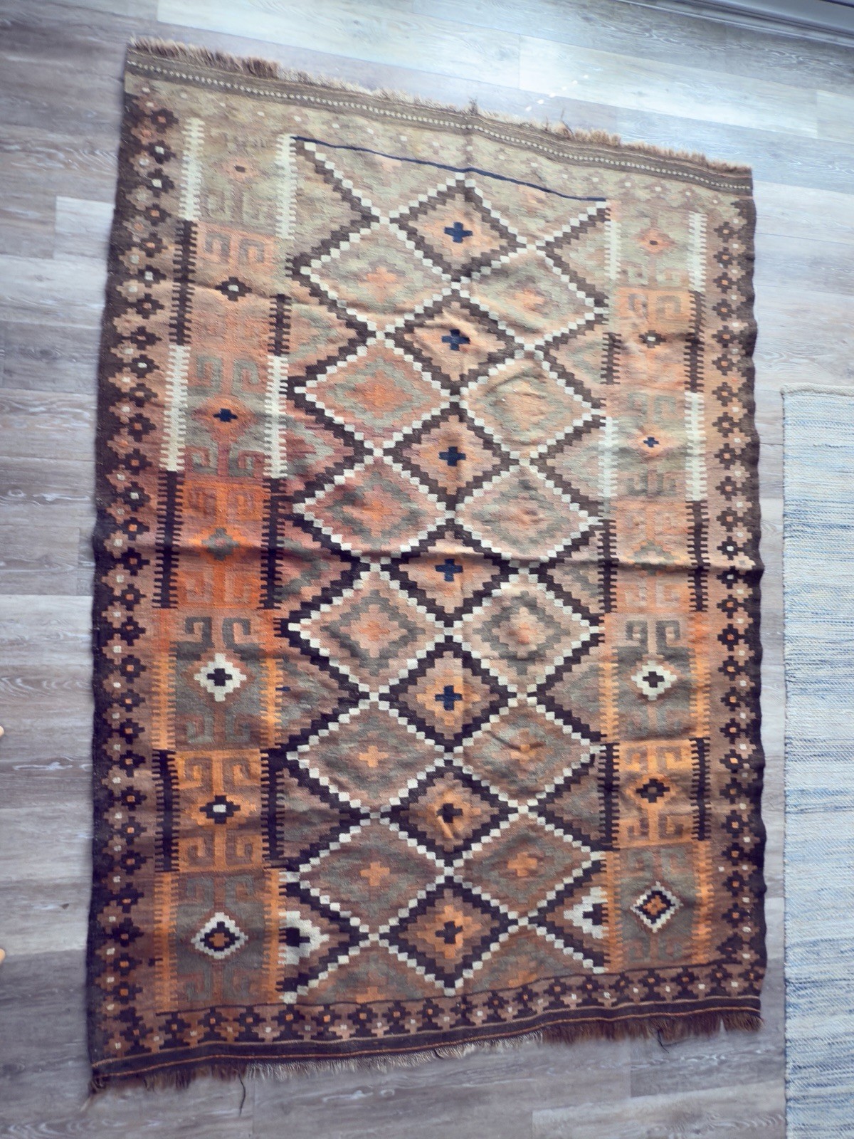 Vintage Handwoven Wool Kilim Rug Tribal Geometric Pattern 5’4 x 6’8 Ft Long gallery