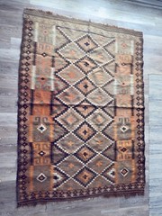 Vintage Handwoven Wool Kilim Rug Tribal Geometric Pattern 5’4 x 6’8 Ft Long