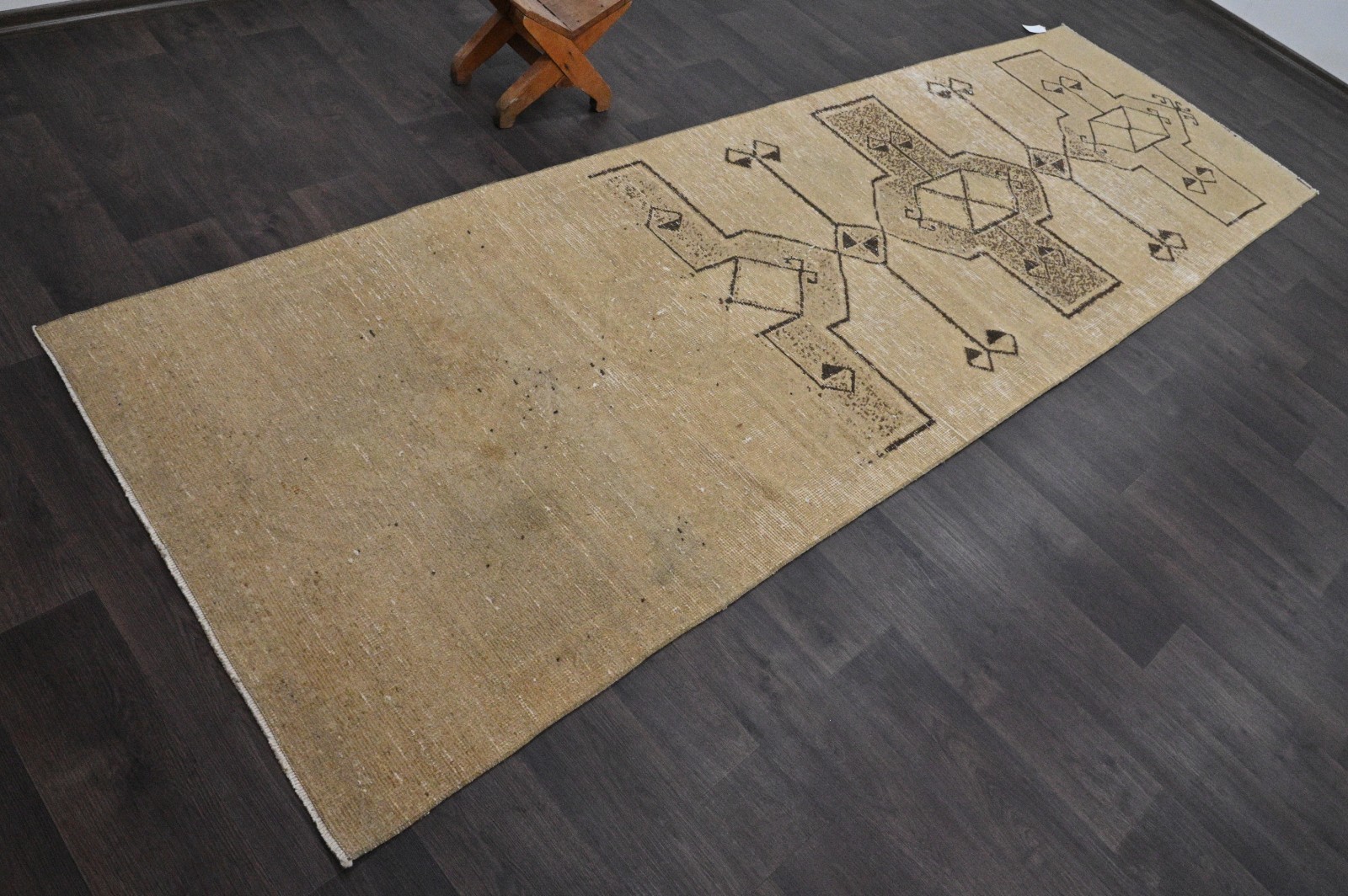 Vintage Turkish Runner Rug 3x11ft Wool Anatolian Handmade Hallway Oushak BEIGE gallery