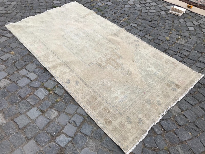 Bohemian Area Rug Handmade Wool Rug Turkish Vintage Traditional Rug 4,0 x 7,7 ft gallery