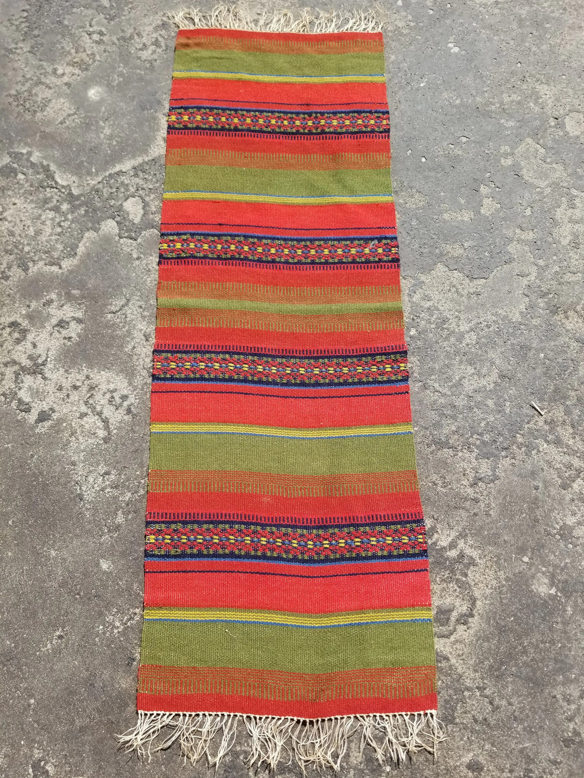 Vintage Traditional Handmade Swedish Striped Wool Multicolor Runner 3.5x1.1 ft gallery
