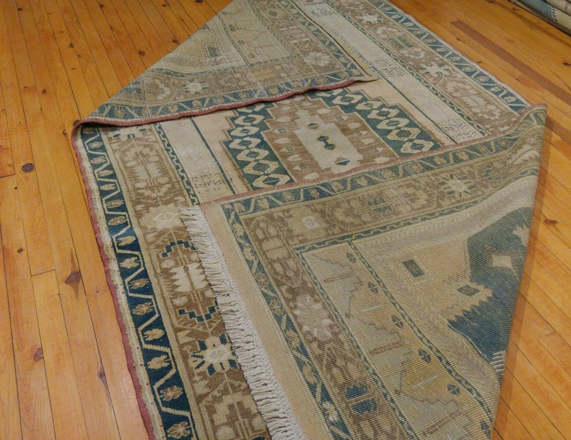 Beautiful Antique 1900-1939s Sage Green Colors Wool Pile Ushak Rug 4'6''x8'4'' gallery