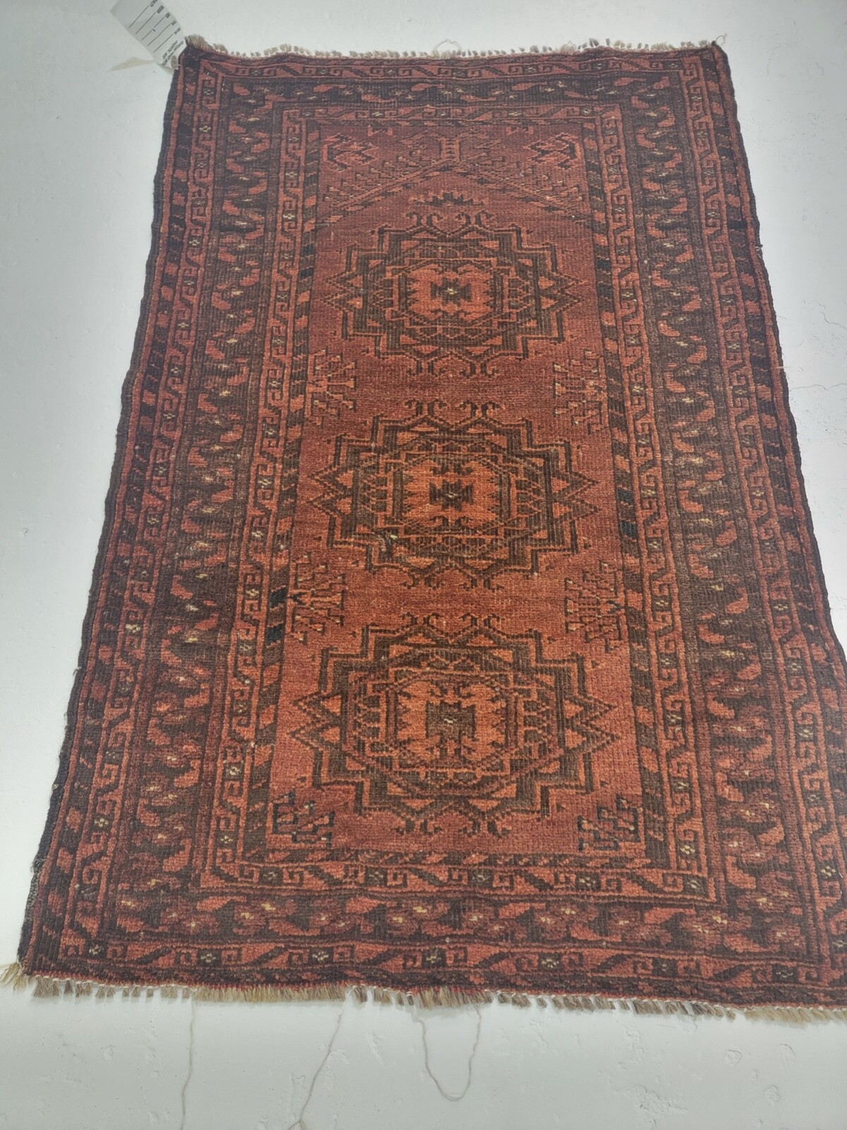 Antique Oriental Hand-Knotted Wool Area Rug Rust/Black/Brown 2'3" x 3'5" gallery