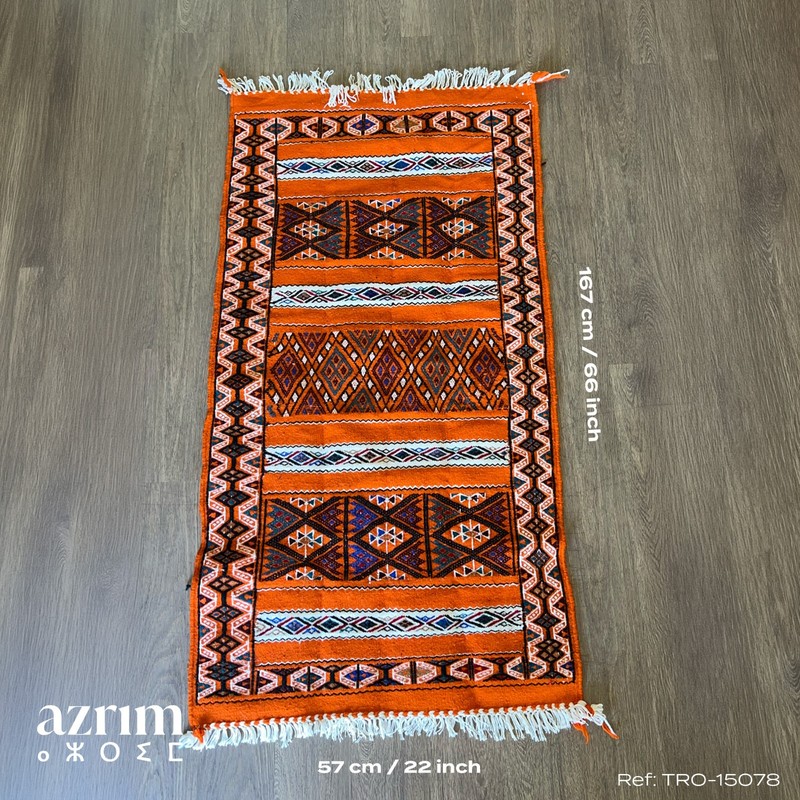 Algerian Traditional Berber Rug - Orange w White red & black colors gallery