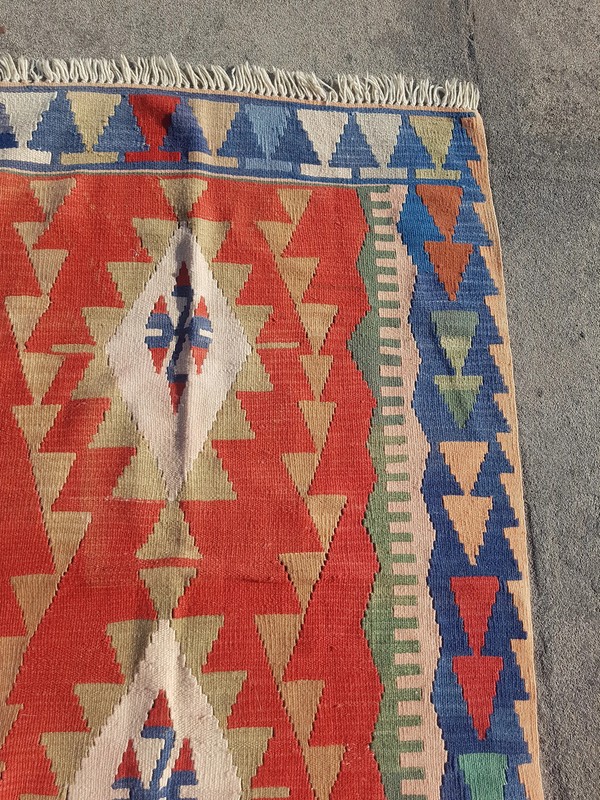 Vintage Traditional Handmade Turkish Wool Multicolor Kilim 5.2x3.6 ft gallery